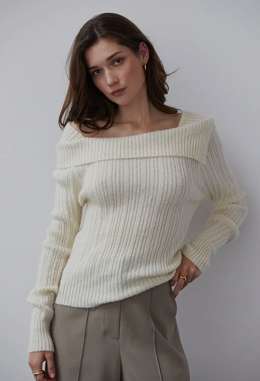 White Wide Neck Sweater