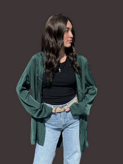 Green Satin Cardigan