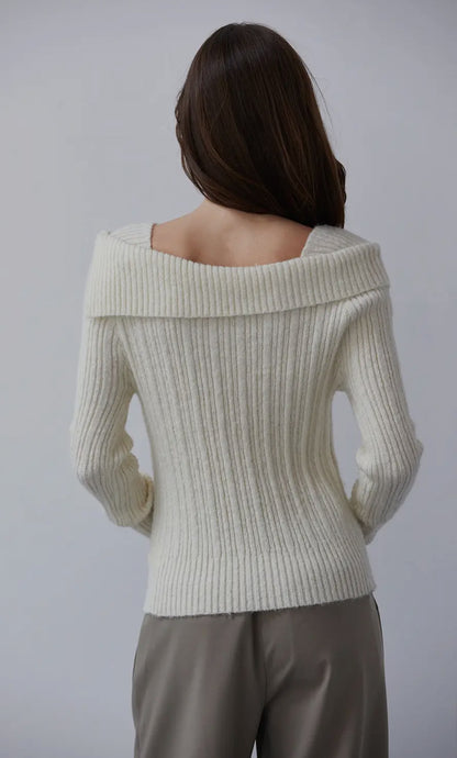 White Wide Neck Sweater