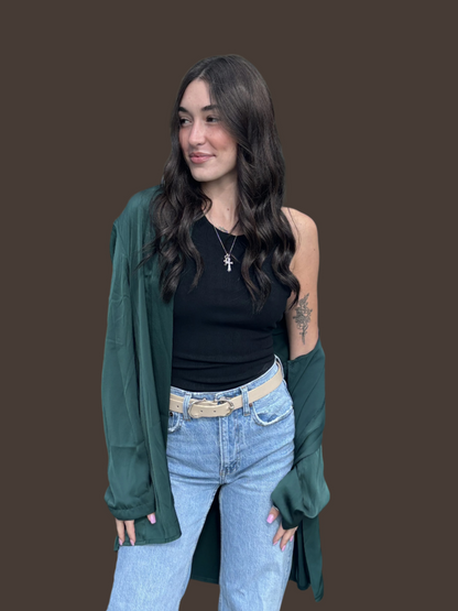 Green Satin Cardigan