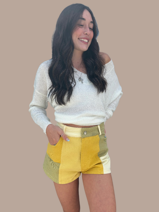 Yellow Patchwork Shorts